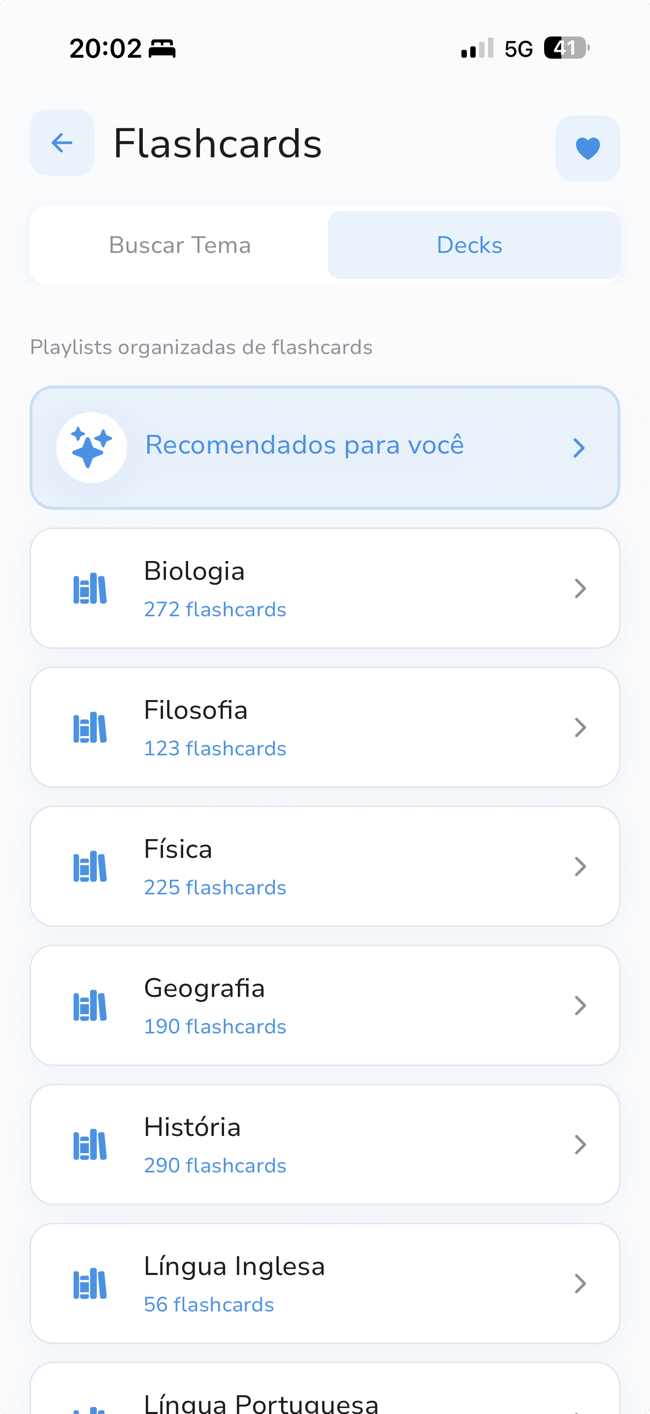 Screenshot dos flashcards do Trillo