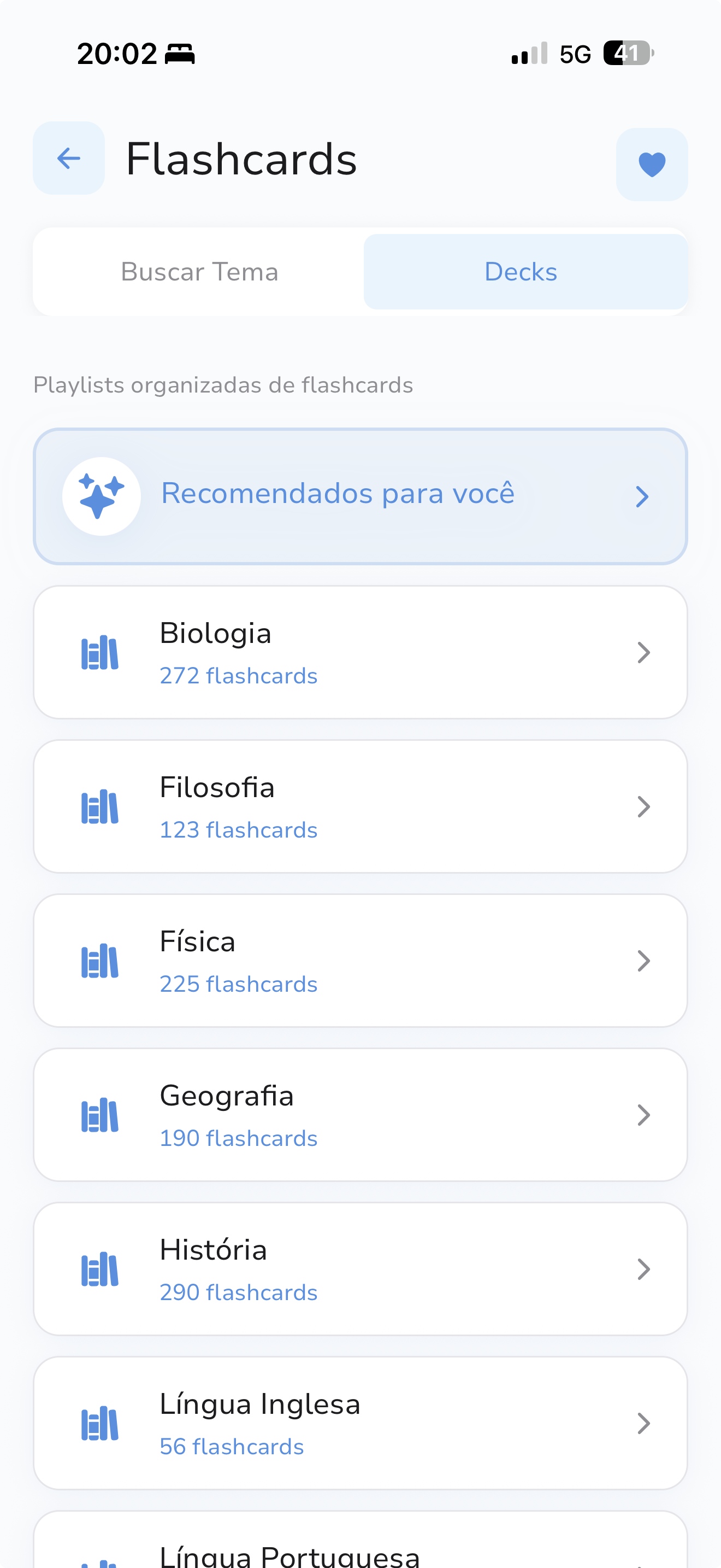 Screenshot dos flashcards do Trillo